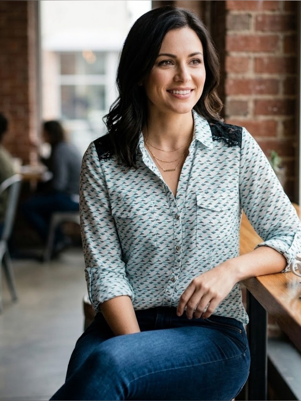 Candie's Black and Blue Patterned Blouse